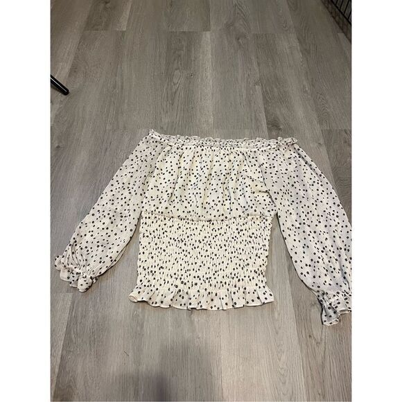 Anthropologie Polka Dot Off The Shoulder Cropped Blouse Size Small - Picture 1 of 5
